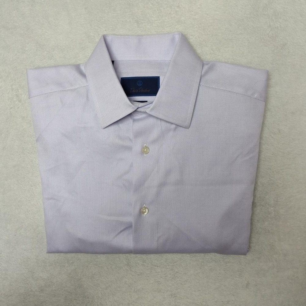 David Donahue Shirt Mens 16 34/35 Purple Solid Trim Spread Collar Long Sleeve